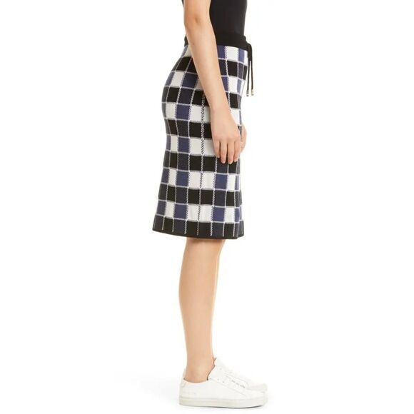 BOSS Hugo Boss Fiallah Check Wool Blend Jacquard Pencil Skirt Navy Black & White - Picture 3 of 14